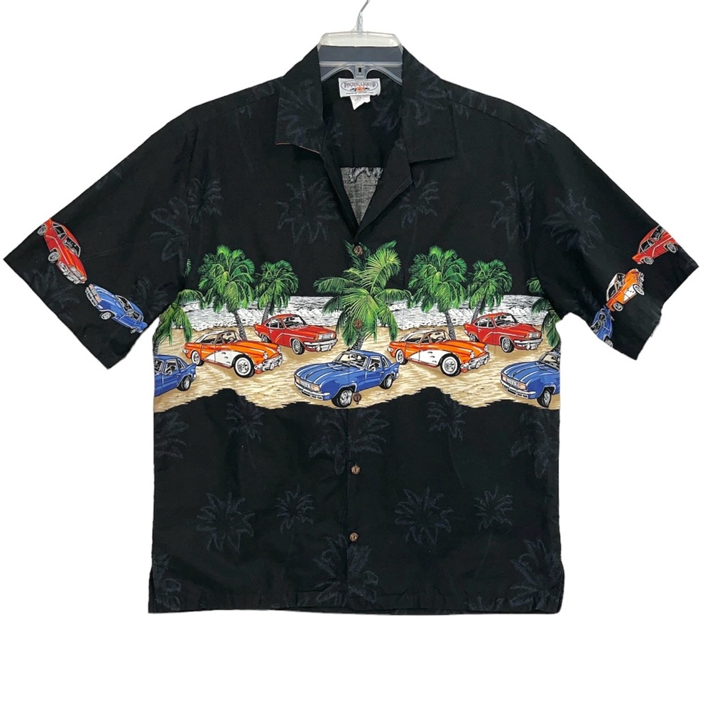 Pacific Legend Men’s Hawaiian Graphic Shirt Size L Casual Colorful Vintage Cars